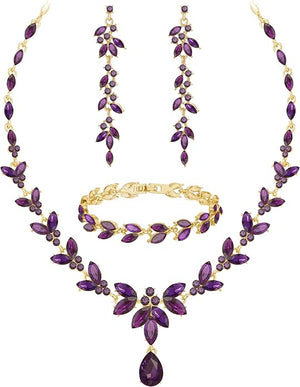 Wedding Jewelry Sets for Bride Bridesmaid Bridal Jewelry Set for Women Wedding Crystal Necklace Earrings Bracelet Set for Party Prom Jewelry