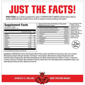 MuscleMeds Carnivor Beef Aminos Beef Protein Isolate Beef Liver Beef Albumin Creatine BCAAs for Recovery and Muscle Growth 300 Tablets