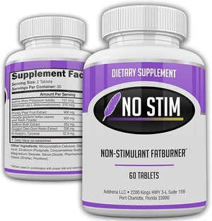 No-Stim Non Stimulant Fat Burner Diet Pills That Work- Appetite Suppressant &amp; Best Caffeine Free Weight Loss Supplement- Natural Thermogenic Fat Loss Pill- 60 Tablets