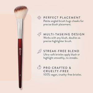 BK BEAUTY 112 SMALL ANGLED FACE BRUSH ? Precise Angled Blush Brush for Soft Natural Blend Ideal for Blush on Smaller Faces &amp Highlighting