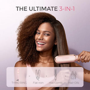 TYMO Ring Hair Straightener Brush ? Hair Straightening Iron with Built-in Comb 20s Fast Heating &amp 5 Temp Settings &amp Anti-Scald Perfect for Professional Salon at Home Sakura Pink