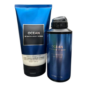 Men's Collection OCEAN 2-Piece Mens Gift Set 2-In-1 Body Scrub Wash &amp Body Spray Cologne Mist For Bath and Body