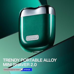 yoose Alloy Mini Shaver Portable Electric Razor for Men IPX7 Waterproof Dry Shave USB-C Rechargeable Easy to Clean Magnetic Detachable Head Cordless Electric Shaver 60 Mins Runtime Green