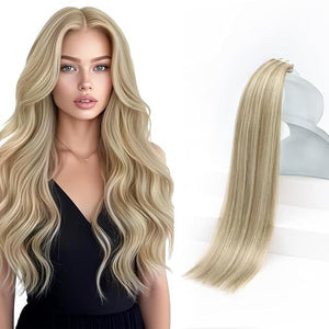 Sunny Hair Tape in Hair Extensions Real Human Hair Invisible Remy Hair Extensions Tape ins for Women Golden Blonde Highlight Medium Blonde 18 inch 20Pcs 50G