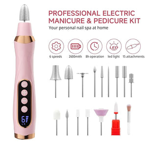 Cordless Nail Drill Electric Nail File with 360¡Æ LED Light &amp LCD Display Low Noise Electric Pedicure Tools for feet Hand Foot Care Nail Drills for Thick Nail Toenail Cuticle Women Baby Pet
