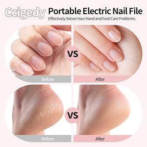 Professional Manicure Pedicure Electric Toenail Grinder Kit - Cordless Electric Nail File Set for Thick Nails Hand Feet Care 15 SpeedNail Drill with LED Display Ideal Gift for Men and Women-Pink