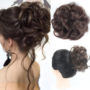 Messy Bun Hair Piece Human Hair Ponytail Dark Brown Human Hair Extension Accessories Elastic Easy Scrunchie for Girls and Women 2 Count