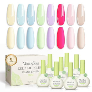 MelodySusie Plant Based Gel Nail Polish Set,Spring and Summer Macaron Colors,Hema Free,Soak Off UV LED Gel Polish Nail Art Manicure Salon DIY at Home 8Pcs 10ml/0.34 fl oz