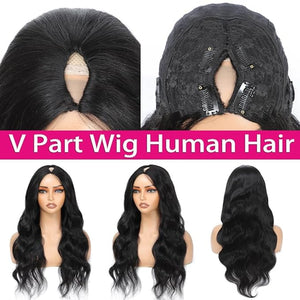 V Part Wig Human Hair Body Wave Upgrade U Part Human Hair Wig With Clips Glueless Wigs Human Hair Beginner Friendly V Shape Clip In Half Wigs for Women No Leave Out 180% Density 22 Inch