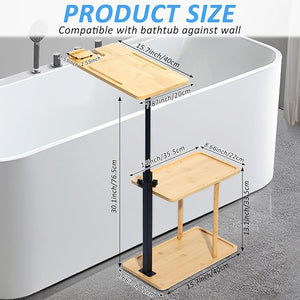 3 Layer Bath Tub Tray Table Liftable Freestanding Bamboo Bath Tray Caddy for Tub Against Wall Bath Table Tray Tub Shelf Bathroom Organizer Shelf for Luxury Spa and House Warming New Home