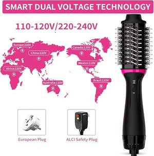 Dual Voltage Hair Dryer Brush for European Travel, Plus 2.0 Blow Dryer Brush with European Plug 110V-120V/220V-240V One Step Hair Dryer and Styler Volumizer with Negative Ion Anti-frizz Styling