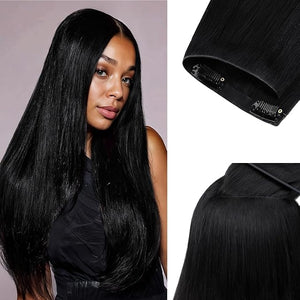 Lashey Invisi Edge Clip in Hair Extensions 16 Inch 110g 7pcs Injected Seamless PU Clip in Hair Extensions Virgin Human Hair #1 Jet Black Straight Hair