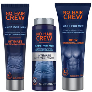 No Hair Crew | The Mega Bundle | Intimate and Body Hair Removal Creams with Intimate Dry &amp; Fresh Powder | Made for Men