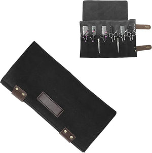 VOCOSTE Barber Scissors Bag Roll Up Durable &amp Foldable Salons Tool Pouch with Multi-Pockets Hair Scissor Shears Cases for Hair Stylists Black
