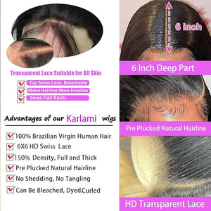 Karlami Hair 6x6 Bob Wig Human Hair HD Transparent Bob Lace Front Wigs Human Hair for Women 150% Density Short Bob Wigs (6x6 Straight Bob Wig Black Color, 10 INCH)