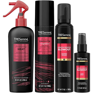TRESemm? Keratin Smooth Blowout Hair Styling Bundle ? Mousse + Finishing Protecting Heat &amp Shine Sprays Frizz Control