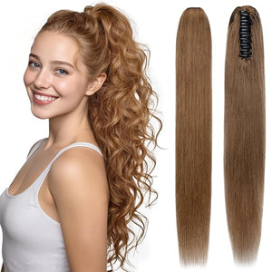 Human Hair Ponytail Extension with Claw Clip Natural Look Soft 14-22 More Colors Options for Women Ideal for Dates Weddings Parties Gifts - 18 113g Light Brown