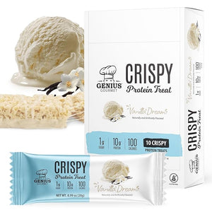 Genius Gourmet Crispy Protein Treat Vanilla Dream Keto Snack Low Carb Low Sugar &amp Gluten Free Protein Snacks for Adults 10G of Whey Protein per Protein Bar 5 Net Carbs On The Go Snack 10