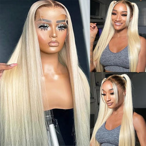 Ombre Blonde 1B613 13x4 HD Lace Front Wig 34 Inch 180% Density Human Hair Glueless Wigs with Natural Dark Roots for Black Women 1B613 Lace Frontal Wig Pre Plucked Bleached Knots Long Blonde Ombre Wigs