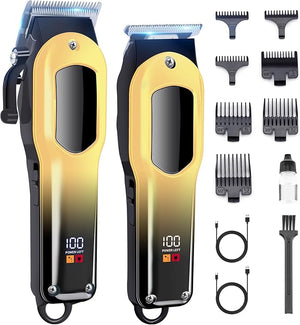 PZN Professional Hair Clippers for Men Professional Barber Clippers and Trimmer Set Mens Cordless Hair Clippers for Barbers Haircut Kit Fade Gold