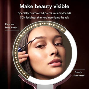 LitBear Travel Makeup Mirror with Lights Rechargeable Double-Sided 10X/1X Magnifying Mirror Portable Lighted Beauty Mirror 3 Color Lighting Dimmable Touch Screen Tabletop Handhold Hanging (White)