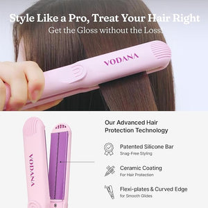 VODANA Professional Softbar Flat Iron - Ceramic Straightener with Patented Silicone Bar Smooth &amp Quick Styling Healthy Hair Solution Dual Voltage for Worldwide Use(1 inch Lavender)