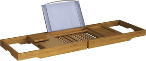 Acacia Bathtub Tray - Natural Wood Tray with Extended Sides, Wine Glass Holder, Book, Phone, or Tablet Rest - for Bath Accessories by Home-Complete