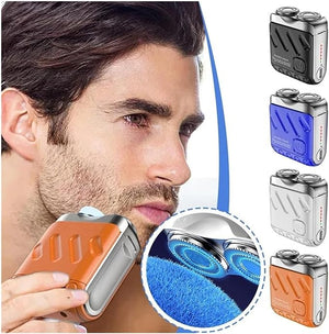 Portable Rotary Dual Ring Electric Shaver for Men Travel Mini Rechargeable Pocket Razor with Double Floating Magnetic Blade Head(Orange)