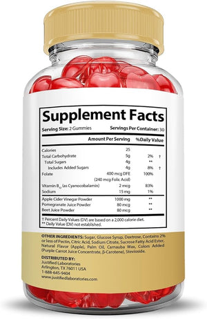 Justified Laboratories (2 Pack Speedy Keto ACV Gummies Advanced Formula 1000MG Speedy Keto Gummies Apple Cider Vinegar Formulated with Pomegranate Beet Juice Powder B12 Vegan Non GMO 120 Gummys