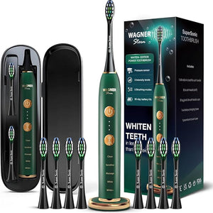Wagner Stern WHITEN+ Edition. Whitening Electric Toothbrush with Pressure Sensor. Offers 5 Brushing Modes 3 intensities 8 Soft Brush Heads and a Luxury Travel case.