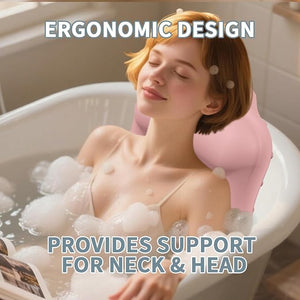 Silicone Bath Pillow for Tub ? Ergonomic Bathtub Headrest with Inflatable Air Cushion, Non-Slip Suction Cups &amp; Neck/Back Support ? Comfortable Spa Bath Accessory for Relaxation (Pink)