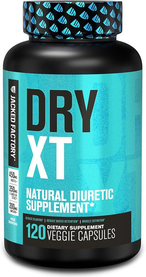 Jacked Factory Dry-XT Diuretic Water Pills - Natural Supplement | Reduces Water Retention &amp Bloating | Dandelion Root Extract Potassium 7 More Powerful Ingredients - 120 Veggie Capsules