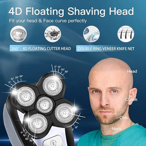 5 IN 1 Head Shaver for Men Electric Razor for Bald Men Cordless Rechargeable Waterproof Black 7 Blades Rotary Foil Head 30 Day Battery Life