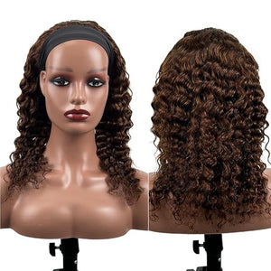 Chocolate Brown Headband Wig Human Hair for Women #4 Deep Wave Headband Wig Glueless Curly Human Hair Wig 24 Inch