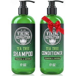Viking Revolution Tea Tree Shampoo and Conditioner Set - Hydrates Moisturizes &amp Soothes Dry and Itchy Scalps - With Natural Tea Tree Oil - 17 oz
