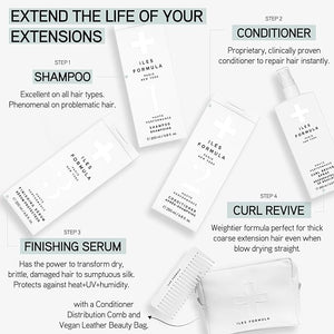 ILES FORMULA Extension Pack ? Shampoo + Conditioner + Finishing Serum + Curl Revive Spray &amp Conditioner Distribution Comb in Faux Leather Beauty Bag (6-Piece Set) - Sulfate Silicone &amp Paraben