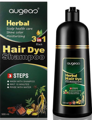 AUGEAS 500ML Black Permanent Hair Color Shampoo 3 IN 1 Organic Herbal Fast Coloring Shampoo for Men and Women to Cover Grey/White Hair (BLACK)