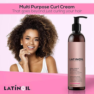 LATINOIL - Curl Defining Hair Cream - Lightweight Curl Enhancing Cream for Curly &amp Wavy Hair - Anti Frizz Moisturizing Styling Product with Chia Seed Oil &amp Amino Acids - Leave In Conditioner -