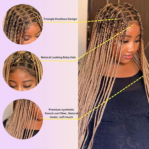 Wow Braids Title 36 Full HD Transparent Lace Front Medium Knotless Braided Wig with Baby Hair - Synthetic hand-made box braids wig for black women