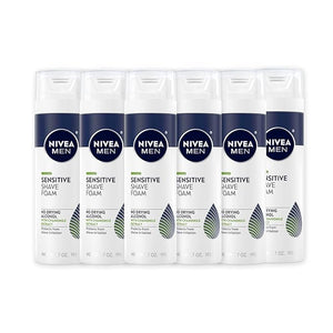 NIVEA MEN Sensitive Shave Foam with Vitamin E, Soothing Chamomile and Witch Hazel Extracts, 6 Pack of 7 Oz Cans
