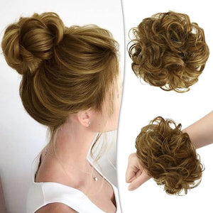 RUWISS Messy Bun Hair Piece Human Hair Messy Rose Bun Hair Buns Hair Piece for Women Scrunchies Updo Bun Extension Ponytail (Brown with Warm Blonde Highlights)