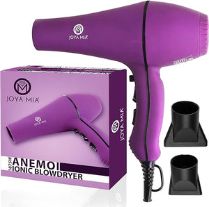 JOYA MIA Anemoi 1875W Ceramic Hair Dryer with Attachments - Lightweight &amp; Portable for Women 3 Heat/2 Speed Settings with Cool Shot Ideal for Fine Curly Frizz-Prone Hair Salon Like Blowdryer - Pur