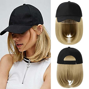 Woman Baseball Cap with Hair Extensions Straight Short Bob Hairstyle Adjustable Wig Hat 14inch Duck Tongue Hat Wig