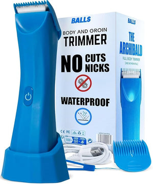 BALLS Trimmer V3 The Archibald - Body &amp; Pubic Hair Shaver for Men - No Cuts, Sacksafe Guard, Rechargeable, 100% Waterproof, Cordless - Wet/Dry with Replaceable Ceramic Blades Archibald Trimmer