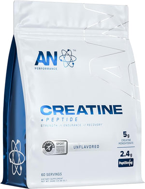 AN Performance Creatine + Peptide | Unflavored | 5g Creatine Monohydrate 2.4g PeptiStrong | Gluten-Free Low Carb Low Fat | Keto Friendly | 60 Servings