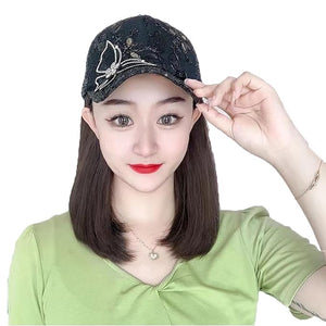 Women's Baseball Hat Wig Versatile Butterfly Duck Tongue Hat Inner Buckle Straight Hair Sunshade Hat Wig Human Hair hat Wig