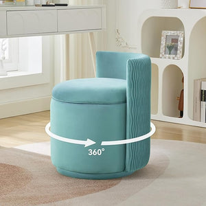 Velvet Vanity Chair with Storage, 360¡Æ Swivel Makeup Chair with Wave Back, No Assembly Small Accent Stool for Bedroom, Dressing, Living Room, Teal