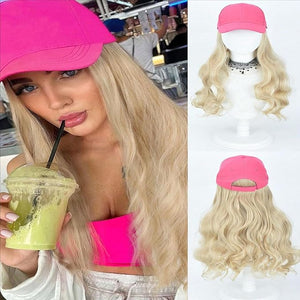 Sun Hat Wig for Women Baseball Cap with Hair Extensions Attached 22 Long Wavy Straight Hairpieces Synthetic Wig
