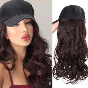 Women Baseball Cap Wig Long Curly and Wavy Wig Sunshade Baseball Cap Integrated Wig Cap Women's Wig Cap