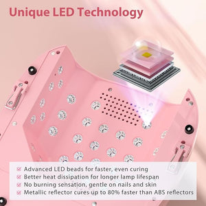 126W Cordless Rechargeable UV LED Nail Lamp with Large Space Handle and Foot Rest Fast Curing Gel Nail Dryer with 4 Timers for Salon and Home (Pink)